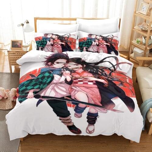 Anime Bedding Set Demon Slayer 3d Duvet Cover Sets Pillowcase Bedclothes Home Textile Twin Queen King Size Kids Gift Cartoon
