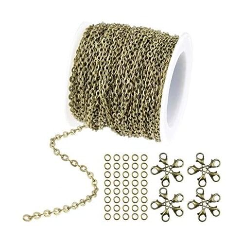 Plated Round Cable Link Chain Necklace with 10 Lobster Clasps and 20 Jump Rings for Necklace Jewelry Accessories DIY Making