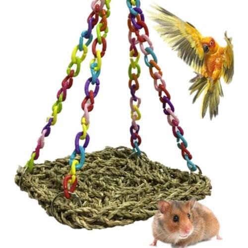 Bird Parrot Hamster Climbing Chew Swing Hammock Straw Nest Cage Decor Pet Toy