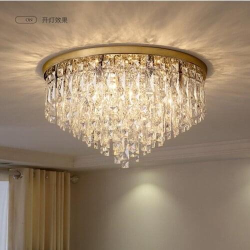 Luxury Modern Bedroom K9 Crystals E14 Ceiling Lamp Gold / Chrome Steel Led Ceiling Lights Art Deco Indoor Lighting Fixtures Lamp