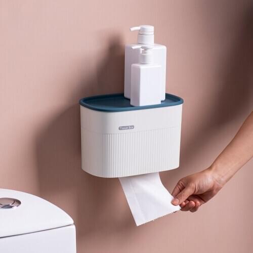 Bathroom Wall-mounted Tissue Storage Box Punch-free Self-adhesive Paper Towel Container Draw Paper Waterproof Case Sundries Rack