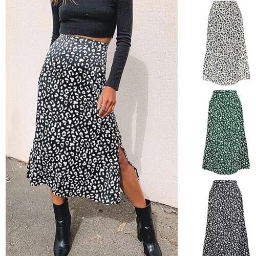 2021 Summer New Style Leopard Print Split Half-length Casual Fashion Long Skirt Female Spring Sexy Zipper Elegant