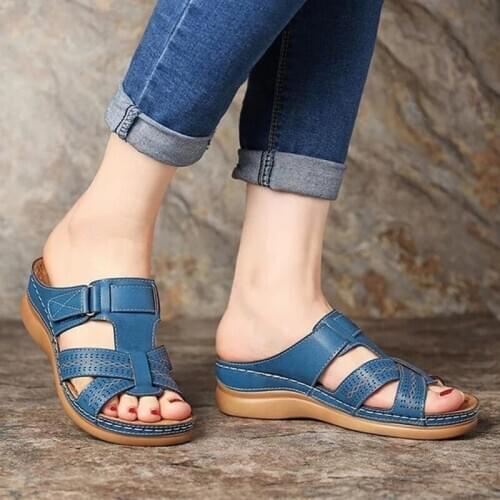 Women Platform Sandals Female Solid Color Summer PU Leather Platform Middle Heels Wedge Shoes Lady Buckle Slope Sandals