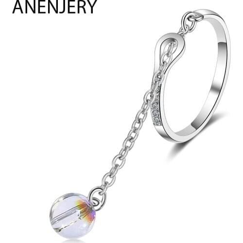 ANENJERY 925 Sterling Silver Gradient Moonstone Zircon Tassel Opening Ring Charm Engagement Rings For Women Girl S-R485