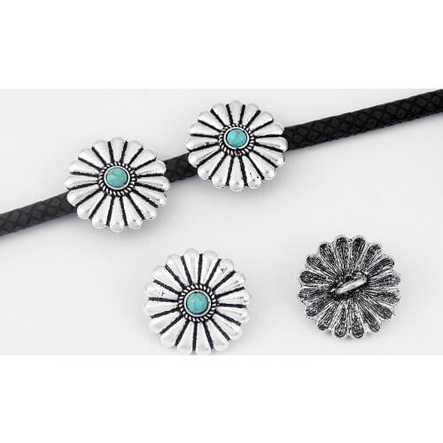 10pcs Charms Flower Slider Spacer For 5mm Round Leather Cord Bracelet Necklace Jewelry Findings Accessories
