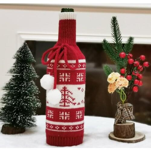 3pcs Christmas Red Wine Bottle Bag Decoration Deer Pattern Champagne Bottle Pouch Christmas Decoration For Home Party Holiday