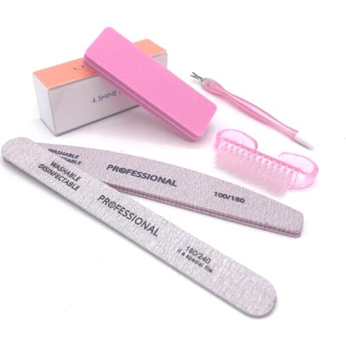 6pcs/set Nail Art Files Dust Brush Sponge Block Buffing Nail Sanding Files Nail Shiner Cuticle Pusher Gel Polish Kit Acrylic Set