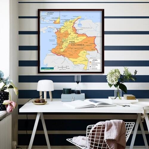 90*90 cm Colombia Map Poster and Print Non-woven Canvas Painting Decorative Picture Home Decoration School Supplies In Spanish