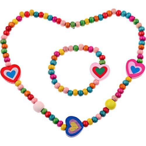 Free Shipping Children Jewelry Sets For Girls Wooden Cute Love Heart Beads Necklace Bracelet Jewelry Set Child Gift