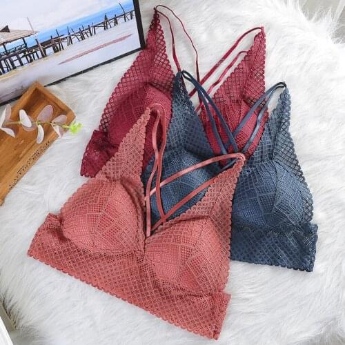Lace Bralette Sexy Bras For Women Hollow Out Lace Bra Crop Top Wireless Underwear Deep V Push Up Bra Sexy Lingerie Hot
