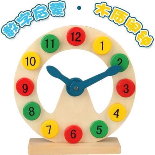 N190 Meet the time alarm clock toy clocks wooden small clock baby childrens educational figures early childhood clock