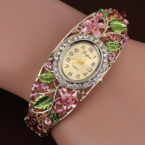 Fashion Multicolor Flower Bracelet Watch Womens Watches Luxury Rhinestone Ladies Watch Women Watches Clock reloj mujer