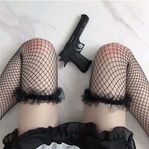 Over Knee Black White Red Pink Sexy Suspender High Tube Silk Stockings Cute Transparent Lingerie Kawaii Fishnet Stockings