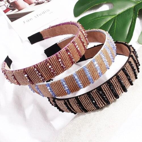 Ladies French elegant new style Korean hair jewelry beaded crystal headband wide-brimmed rice bead headband wholesale