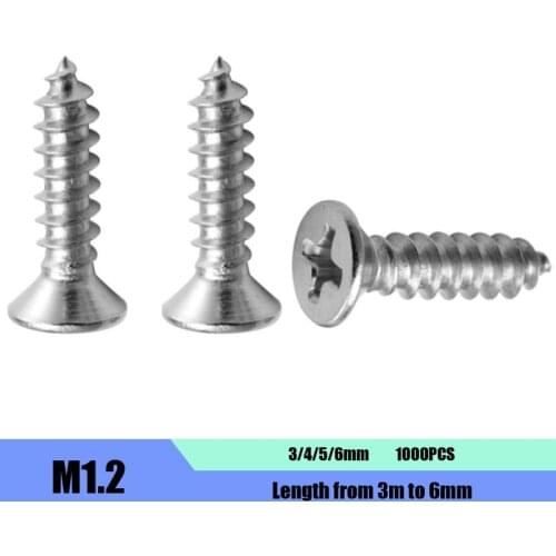DasHex 1000PCS M1.2 KA Hardened Nickel Plated Cross Countersunk Head Tapping Screw