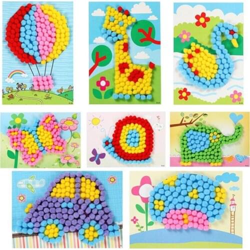 Cartoon DIY Handmade Pompon Ball Painting Children Handcrafts Kindergarten Early Learning Toys Gift Birthday Party Favors
