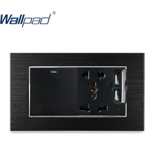 1 Gang 2 Way Switch With 5 Pin Socket 2 USB Charger Wallpad Luxury Wall Outlet Satin Metal Panel 146*86mm 5V 2400MA