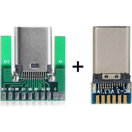 Cablecc 2pcs Micro USB-3.1 SMD 16P type-c female socket DIP4 Hd transmission interface for Smartphones end plug Charging plug