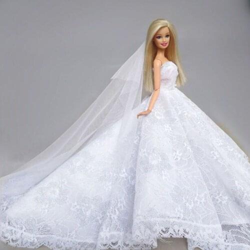 Classic White Floral 11.5" Doll Clothes for Barbie Dresses Princess Lace Wedding Gown Outfit Evening Dress Vestido 1/6 Accessory