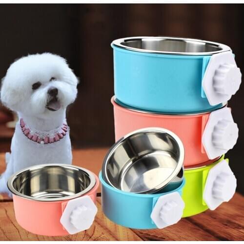 New Stainless Steel Pet Hanging Bowl Can Hang Stationary Dog Cat Cage Bowls Detachable Small Big Dogs Feeder Water Food Bowl