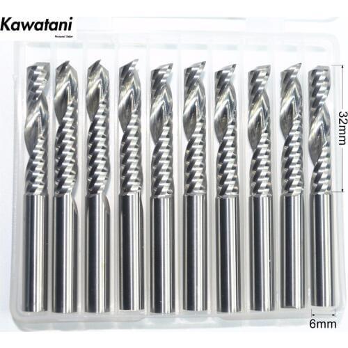 10PCS-6mm*32mm,CNC Solid carbide end mill,woodworking router bit,1 flute spiral end mill,Cutters for wood,PVC milling cutter