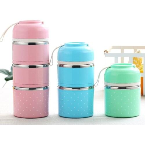 1/3 layer Round Lunch Box Leak-Proof Stainless Steel Heat Preservation Office White Collar School Kids Food Container Box 27
