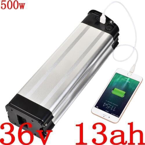 36V 13ah electric bike battery 36V 500w silver fish battery 36v 10ah 13ah 15ah lithium ion battery with USB port+ 2A charger