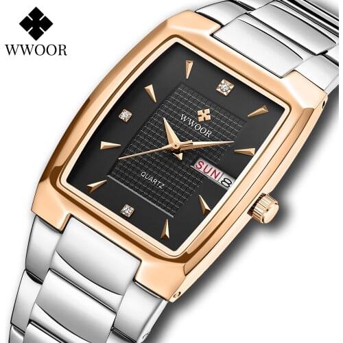 Reloj Hombre 2021 New WWOOR Men Quartz Wristwatches Top Brand Luxury Stainless Steel Square Waterproof Automatic Week Date Watch