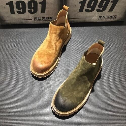 Men 2020 New Fashion Suede Leather Slip-on Ankle Shoes Low Heel Casual Classic Retro All-match Chelsea shoes