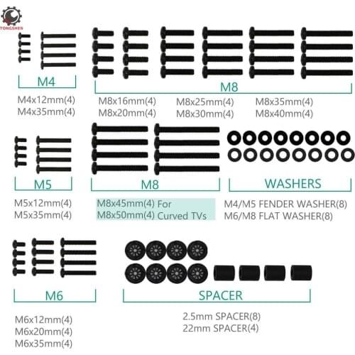 TV Mounting Hardware Kit Set Includes M4 M5 M6 M8 TV Mount Screws and Spacer Fit Most TVs TV Wall Mount Bracket Screws