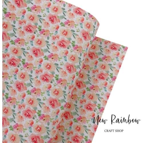 New Rainbow 30x138cm/Roll Peachy Peonies Print 1.0mm Soft Litchi Leatheretter For Making Bows, Accessories, Earrings, DIY Crafts