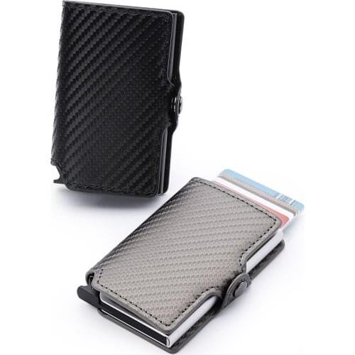 New Credit Card Holder Wallet Men Women Metal RFID Vintage Aluminium Bag Crazy Horse PU Leather Bank Cardholder Case