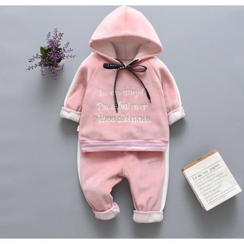 Newborn Baby Boys Girls Autumn Winter Warm Plus velvet Hoody Jacket +Pants 2Pcs Tracksuit Infant Kids Children Clothing Set