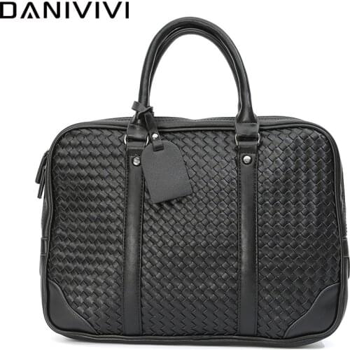 Handmade Weave Briefcase Bag Mens Handbag Luxury Leather Large Should Bag for Men Business Laptop Hand Bag Casual Tote Black