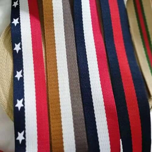 Wide 38Mm 10Yards Navy Blue Khaki White Red Stripe Thick Polyester Cotton Webbing Ribbon Twill Yarn Sewing Belt Bag Handle Deco