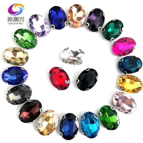 Mix color Oval shape High quality Glass Crystal sew on D shape claw rhinestones with holes ,Diy/Clothing accessories SWTD00