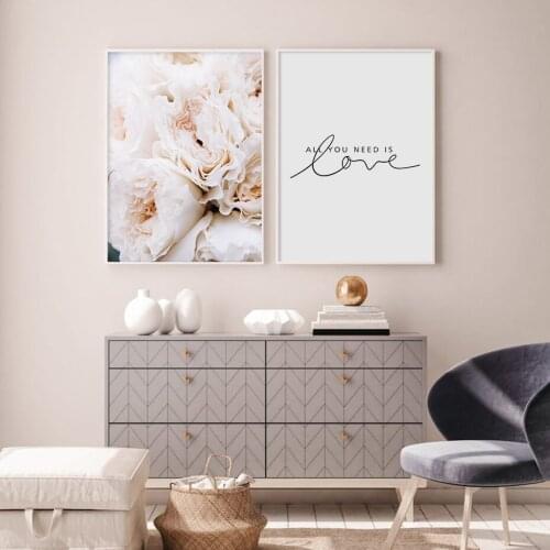 Modern Blush Pink Peonies All You Need Only is Love Wall Art Pictures Canvas Paintings Posters and Prints for Bedroom Home Decor