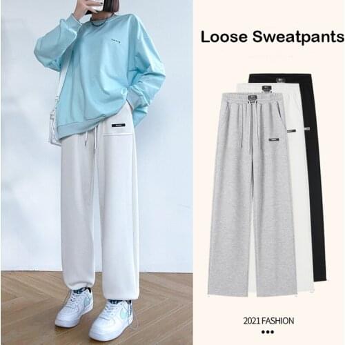 Sport Drawstring Sweatpants for Women Autumn Baggy High Waist Pants Oversize Solid Wide Leg Trousers Female Joggers Streetwear