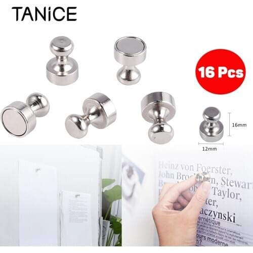TANiCE 16 Pcs Magnets Push Pins 16*12mm Brushed Nickel Push Pin Strong Magnets for Refrigerator Whiteboard Map Calendar