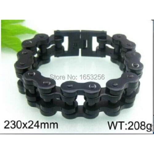 Heavy Pure Black Stainless Steel Biker Motorcycle Chain Bracelet Mens Classic Bangle 24mm wide .9'' lenght