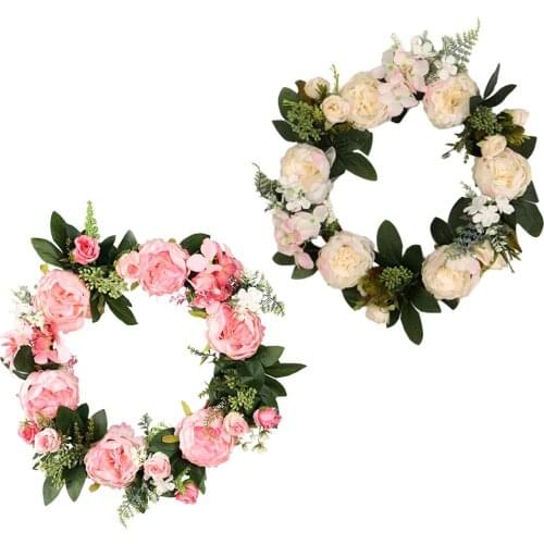 Silk Flower Hydrangea Wreath Artificial Green Leaf Garland for Front Door Home Room Garden Wedding Decoration