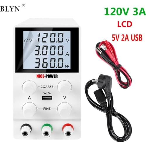 Output 0-120V 0-3A Adajustable Laboratory Power Supply With 4 Digits LCD 5V 2A USB Port Regulated Adapter Switch Transformer