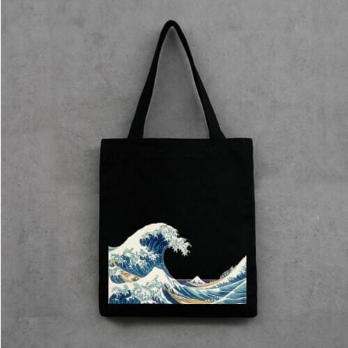 Women Canvas Shopping Bag Ukiyoe Cloth Tote Handbags Single-Shoulder Bags Female Shopper Bags