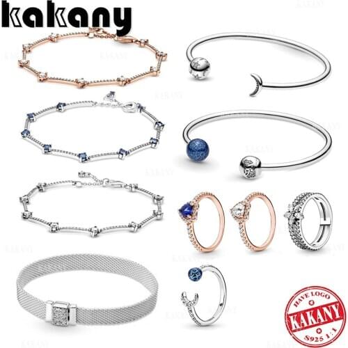 Kakany 2020 New High Quality 100% 925 Original Winter Series Blue Star Bracelet, Ring, Fashionable Womens Exquisite Diy Jewelry
