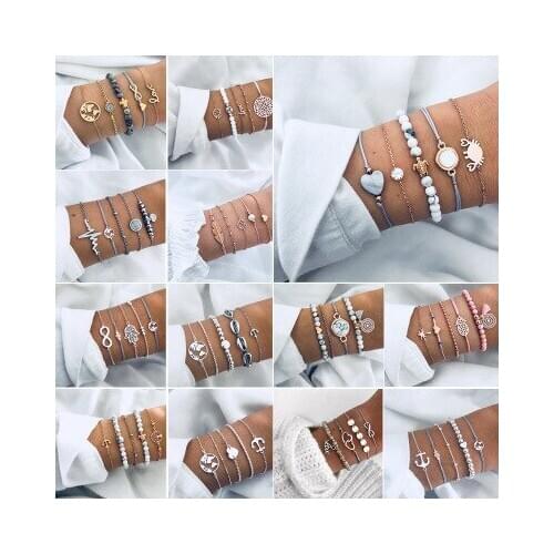 13 Styles Turtle Heart Pearl Bracelet Charm Bracelets for Women Boho Matrble Bracelet&Bangles Jewelry World Map Bracelet Sets