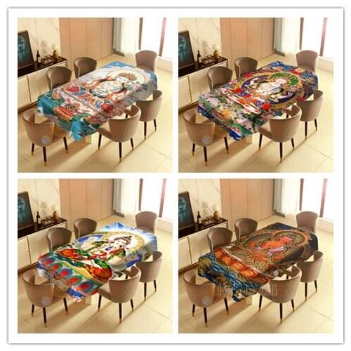 Chinese Buddhist Buddha Guanyin Drawing Spectacular Tablecloth Art Indoor And Outdoor Decoration