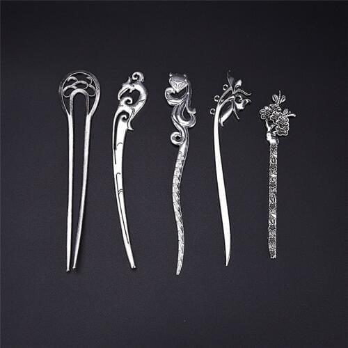 1PC Silver Hair Stick Hairpins Headwear Vintage Ancient Hairpin Natural For Women Japanese Hairpin Wood Chinese Hair Stick