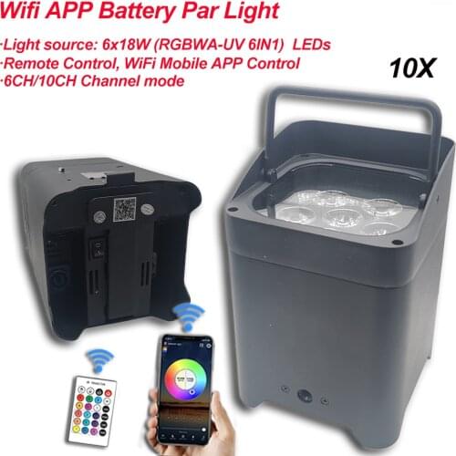 10Pcs/Lot Stage Wash Lighting Rechargeable 6x18w Wireless APP Dmx Battery Powered LED Par 6IN1 RGBWA-UV DJ Party Light