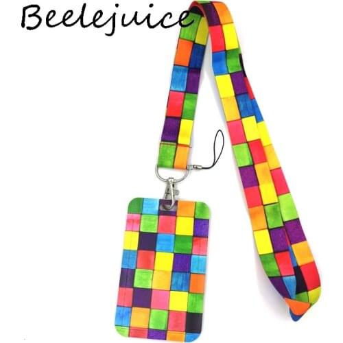 12sets Rainbow lattice Pattern Art Fashion Lanyard ID Badge Holder Bus Pass Case Cover Slip Bank Credit Card Holder Strap Holder