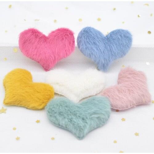 12pcs/lot 55*40mm Soft Plush Mink Hair Heart Applique for DIY Clothes Hat Shoes Sewing Supplies Patches Hair Clips Bow Decor L57